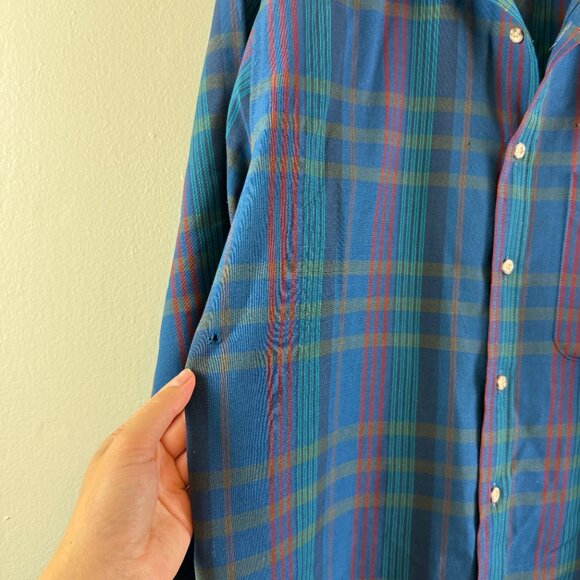 Pendleton Mens 100% Virgin Wool Button Up Plaid Blue Lightweight Vintage Sz L - Picture 7 of 13